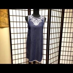 ANN TAYLOR light denim dress trimmed in white